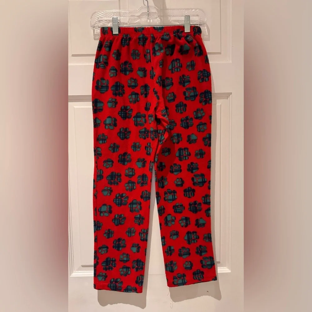 Sleep Street Boys’ Paw Print Holiday Red Fleece Pajama Pants – Size 14